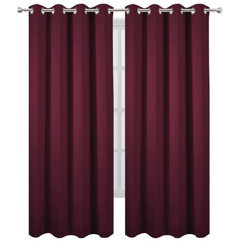 Image of LEMOMO Blackout Curtains 52 x 90 Inch Long Burgundy Red Curtains Set of 2 Panels Room Darkening Curtains for Bedroom and Living Room
