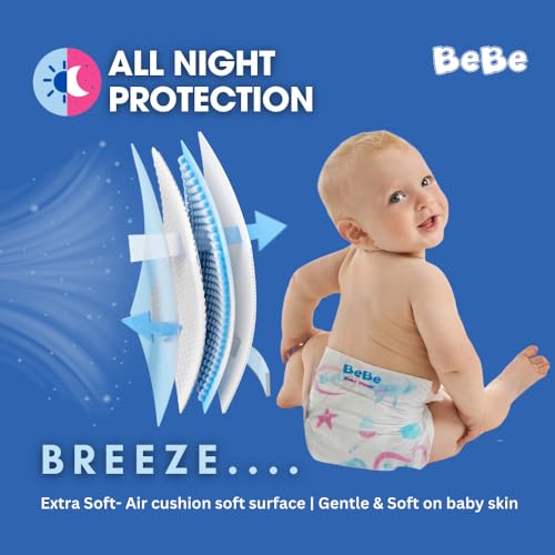 Image of BeBe Baby Dry Care Diaper - Tape Style - Newborn- Pack of 2,upto 4 Kg, Custom fit, super soft band, All night Protection, 100% Wetness Lock, Adjustable fit with 5 star skin protection (160 pieces,NB).
