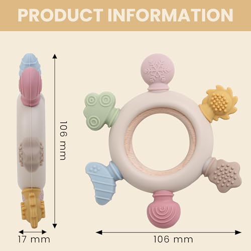 Image of Niwlix Silicone Baby Teething Ring, Multi-Coloured Textured Sensory Toy with 6 Soothing Elements Baby Teether 6-12 Months Soft