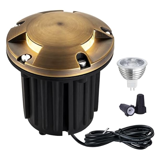LumStory Brass Well Lights Landscape LED Three-Direction Turret Warm White