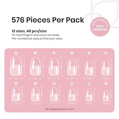 Image of Beetles Gel Nail Tips Short Oval 576Pcs, 12 Sizes Pre-Shaped Half Matte Press On Nails Gelly Tips False Nails for Gel Full Cover False Nails Home DIY Nail Salon Gifts for Girls Women