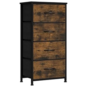 YITAHOME Chest of Drawer with 4 Drawers for Bedroom Fabric Dresser Storage Drawers With Handles Metal Frame for Living Room, Hallway,Rustic Brown