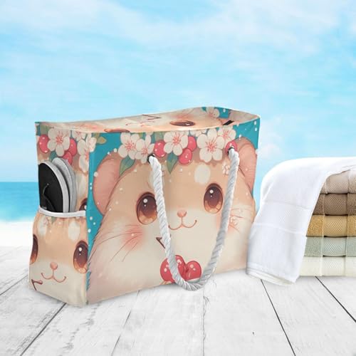 Cute Simple Animal Portable Large Tote Bags with side pocketes Outdoor Tote Bag Perfect for Travel Pool Swim Beach Vacation Necessities 6
