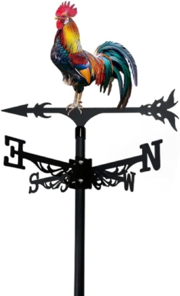 Metal Iron Art Rooster Weathervanes Rooftop Villa Wind Direction Indicator Vintage Fits Peacock Weather Vanes for Sheds Yard Pavilion (Rooster F)