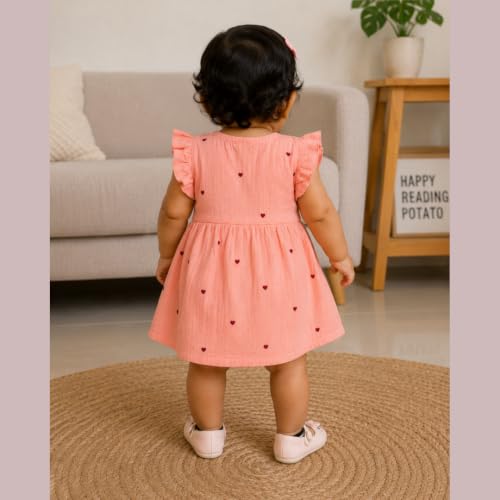 Image of Lilimi Toddler Baby Girl Cotton Muslin Dress, Breathable Flutter Sleeve Button-Front Cute Frocks