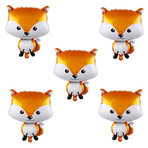 HORUIUS Fox Balloons Fox Shaped Foil Mylar Balloons for Baby Shower Kids Boys Woodland Animals Theme Birthday Party Supplies Decorations 25 Inchs 5PCS