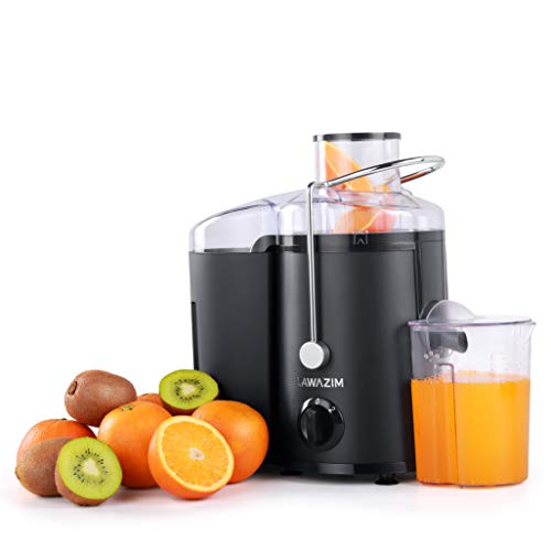 Lawazim Fruit Power Juicer Machine 500W Wide Feed Tupe Juice Extractor for Whole Fruit and Vegetable, Stainless Steel Finish, Dual Speed - Black