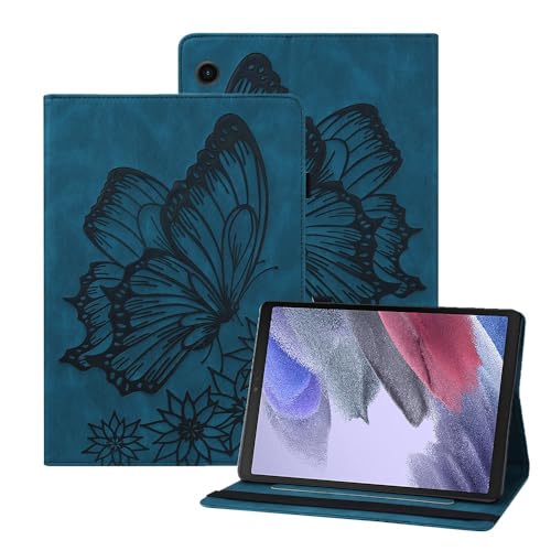 Coque Samsung Galaxy Tab S9 FE rabat aimanté bleu motif papillon poétique