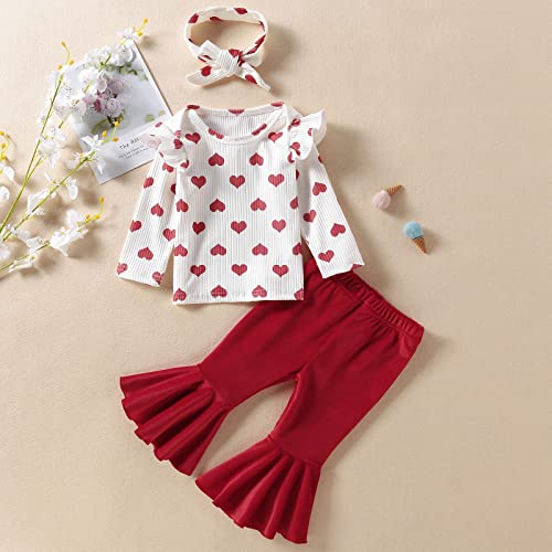 Calças de manga comprida com estampa de amor para meninas para recém-nascidos 3 peças roupas (vermel