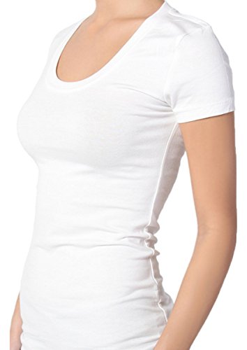 Active Products Women's Basic Deep Scoop Neck With Cap Short Sleeves White Large #TOP1
