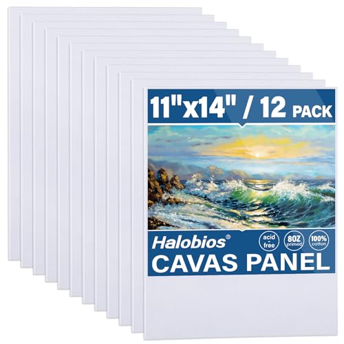 Halobios 12-Pack 11x14 inch Canvas Boards for Painting, Canvas Panels for Kid & Adults 100% Cotton Gesso Primed Art Painting Supplies for Acrylic, Oil, Tempera & Watercolor