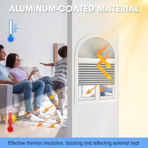 Arch Window Light Fully Blocking Pleated Shade Blinds for semi-Circle Arch Window, 2PCS Arch Light Filtering Pleated Fabric Shade, Easy to Cut and Install, 72" x 36"