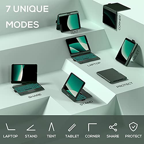 Typecase Touch Ipad 9Th Generation Case With Keyboard (10.2", 2021), Multi-Touch Trackpad, 10 Color Backlight, 360° Rotatable, Thin & Light For Ipad 8Th Gen, 7Th Gen, Air 3, Pro 10.5 (Midnight Green) #TOP4