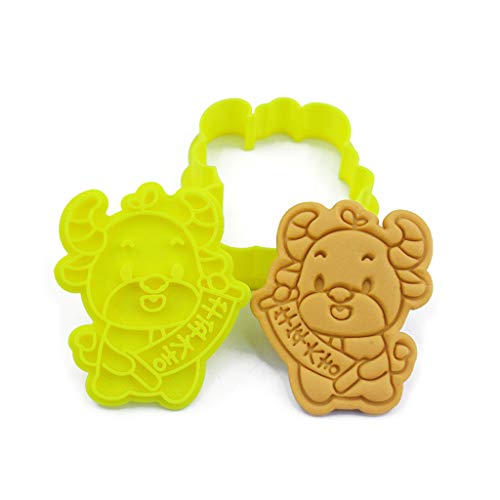 Xdodnev Cortadores de biscoito, molde de biscoito prensável de ano novo chinês 3D em forma de gado