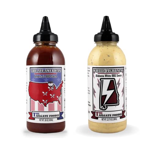 The Tailgate Foodie's - Two Pack Sauce Bundle (1) All-American Barbecue Sauce, (1) White Lightning Barbecue Sauce, Small Batch, Perfect For Grilling, Smoking, Or Cooking Chicken, Beef, Pork, Seafood #TOP28