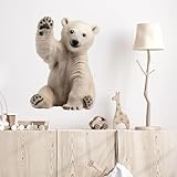 RoyoLam Lifelike Hello Polar Bear Wall Decal Nursery Animal Wall Sticker Removable Peel and Stick Wall Art Decor Decoration for Kid Baby Preschool Living Room Playing Room Bedroom School Classroom