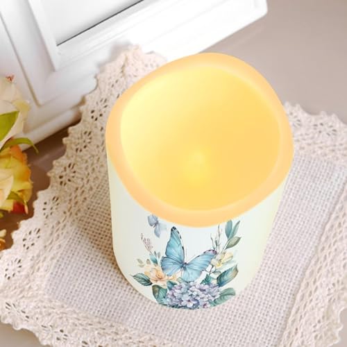 Image of Blue Butterfly Pillar Candles Bulk Led Flameless Battery Operated Candles with Timer Remote Color Changing Electric Fake Candles for House Warming Home Decorations Set of 4