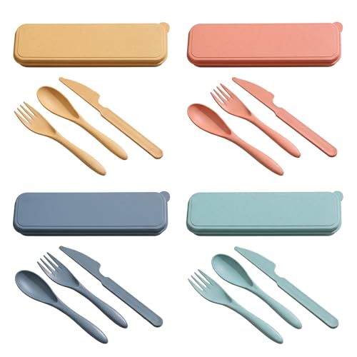 4 pièces Ménagère de Voyage Boîte de Rangement Silencieuse, Set de Couverts Portables Haute Qualité pour Bureau, Pique-Nique et Camping, Kit de Couverts...