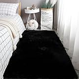 ABWXN Flauschig Teppich 60x120cm Shaggy Teppich Hochflor Teppich für Schlafzimmer,Wohnzimmer,Jugendliche/Mädchen Zimmer - Schwarz