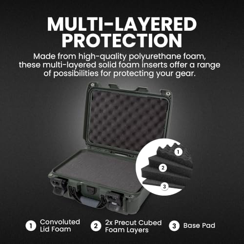 Image of NANUK 915 Hard Case with Cubed Foam - Compact Waterproof Travel Camera Hard Case with Padded Dividers, 13.8 inch x 9.3 inch x 6.2 inch - Dustproof and Impact Resistant, Airline Carry-On Approved - Olive