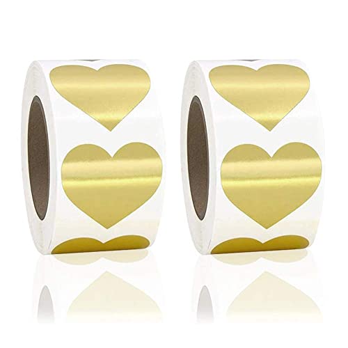 1000 Pièces Autocollants Coeur Doré 25 mm Stickers Coeur Dore Auto-adhésif pour Album Scrapbooking DIY et Autocollants d'Étanchéité Sac Cadeau