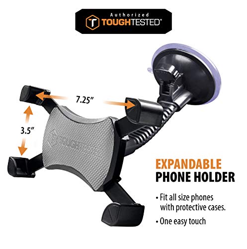 Toughtested Mammoth Windshield Mobile Mount, Features Double-Ribbed Gooseneck Arm, Expandable Claw Grip Holder With 360 Degree Rotation, Extra Large Suction Cup, Quick Release Button #TOP3