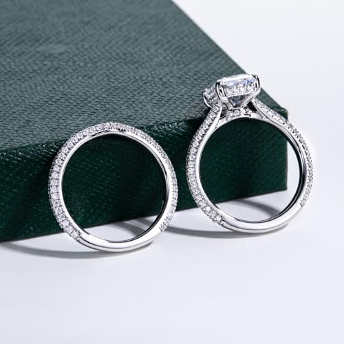 Bo.Dream Wedding Ring Sets for Women 3ct Radiant Cut Cubic Zirconia Platinum Plated 925 Sterling Silver4
