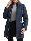 Freetrack Women's Plus Size Long Quilted Jackets Diamond Quilted Lightweight Jacket Stand Collar for Spring Fall Navy Blue 3XL