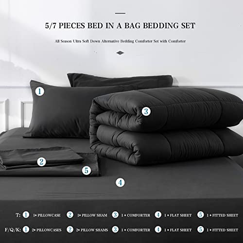 Newspin Twin Bed In A Bag - 5 Pieces Black Comforter Set, Lightweight All Season Ultra Soft Bedding Comforter Set With Comforter, Flat Sheet, Fitted Sheet, Pillowcases & Shams #TOP5