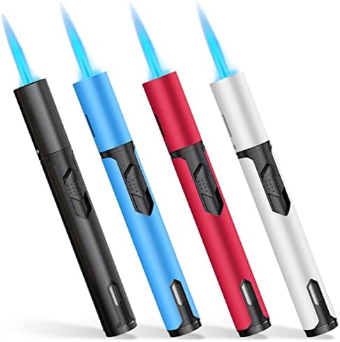 Torch Lighters, 4 Pack, Butane Lighters, Adjustable Flame Windproof Butane Refillable Gas Torch Lighters, Long Lighters for Candle, Grill, BBQ, Fireworks, Camping (Butane Not Included)