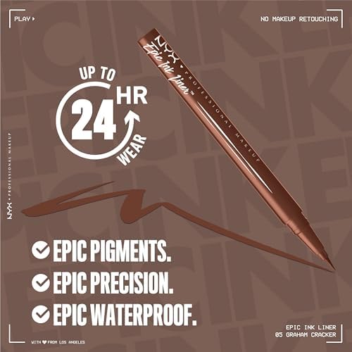 NYX Professional Makeup Epic Ink Liner, Waterproof Liquid Eyeliner - Graham Cracker, Vegan Formula, Intense Pigment