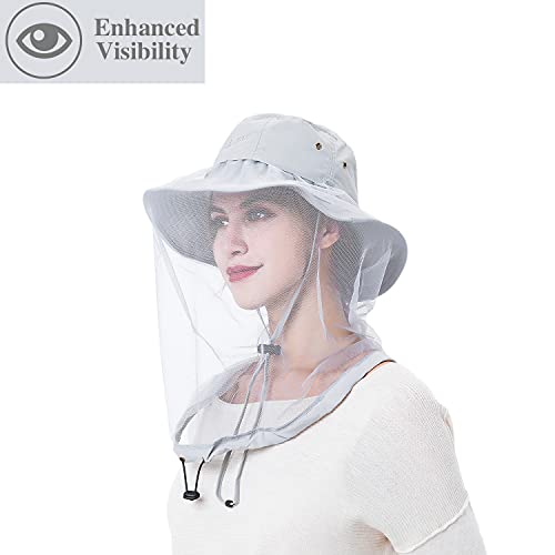 Palmyth Head Net Hat, Sun Hat Safari Hat Bucket Hat With Hidden Mesh Net Grey #TOP3