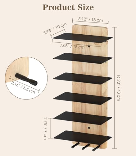 MoKo Sonnenbrillen Organizer Brillenaufbewahrung, Holz Brillenhalter Präsentationsregal mit 6 Ebenen & 3 Haken, Wandorganizer Schlüsselbrett für Eingangsbereich Wohnzimmer Schlafzimmer, Holz + Schwarz