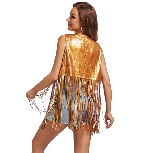 MISI CHAO Sequin Fringe Vest - Sparkly Tassels Jacket Rivet Sleeveless Open Front Tops Glitter Party Cowgirl Concert Outfits4