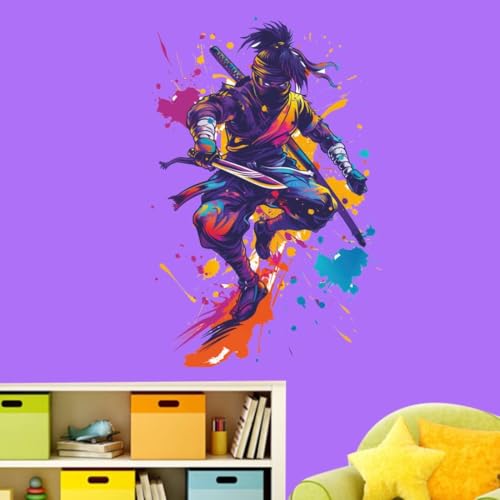 Image of Ninja Warrior Wall Sticker | Self Adhesive Action Hero PVC Wall Decal for Ki-ds Bedroom, Gaming Room, Playroom & Home Decor