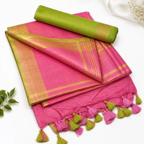 Image of HAIDER ALI AND SONS Grey Cotton Linen Saree for Women | Soft Linen Slub Blend Saree with Running Blouse Piece | Lightweight Handloom Style Saree | Office, Casual, Party & Festival Wear