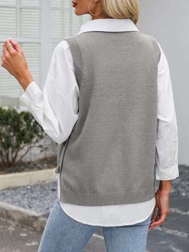 Image of ANRABESS Womens Sweater Vest Summer Sleeveless Crewneck Ribbed Knit Side Button Loose Pullover Tank Tops 2026 Fall Outfits