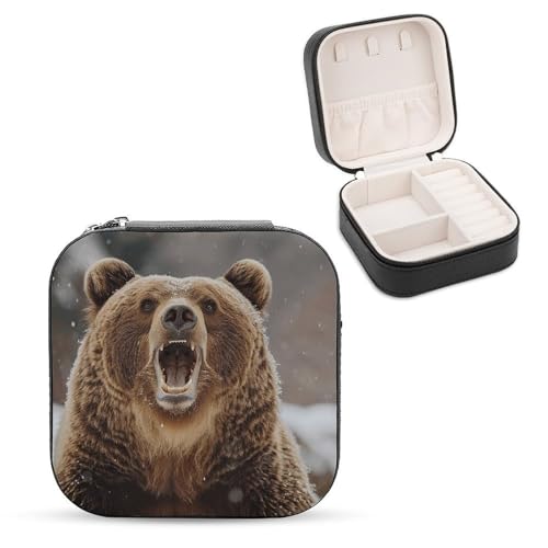 VFMNT Boîte à bijoux portable en cuir synthétique avec fermeture éclair debout dans la neige - Boîte à bijoux de voyage pour bagues, boucles d'oreilles, colliers, cadeaux – vue 6