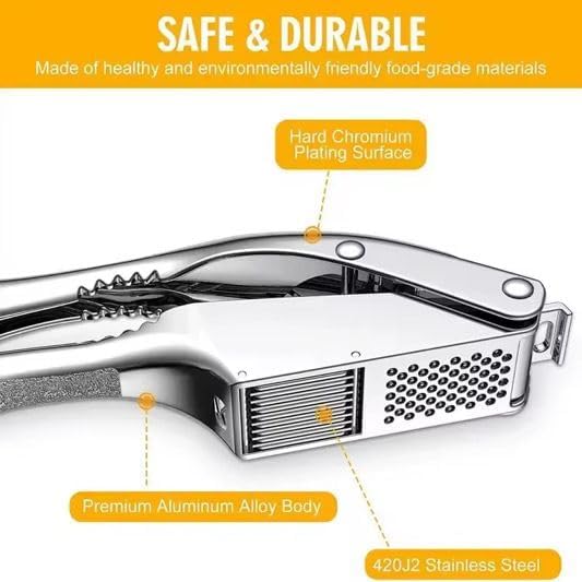 Premium 3-in-1 Garlic Press & Slicer – Heavy-Duty Kitchen Tool, Rust-Proof & Easy to Squeeze! Crush, Slice & Mince Garlic, Ginger and Nuts Effortlessly – Dishwasher Safe & Durable.
