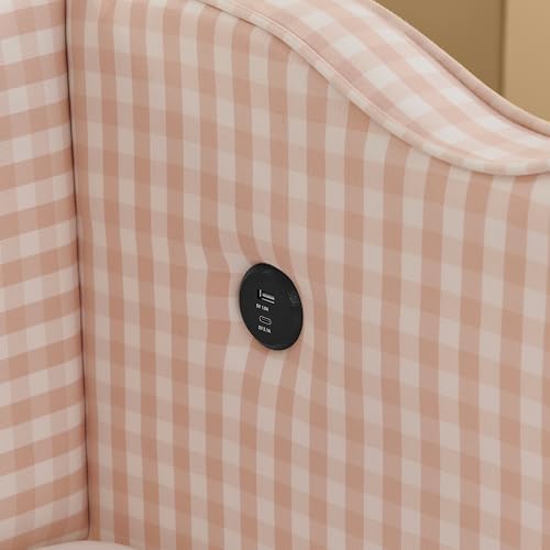 KEIKI Twin Size Upholstery Daybed with Trundle and USB, Twin to King Design Adorable Wave Shaped Extendable Linen Sofa Bed, Easy Assembly, No Box Spring Required, for Living Room and Bedroom, Pink — view 6