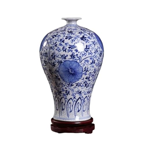 Vase en céramique bleu et blanc pour décoration de salon rustique et authentique