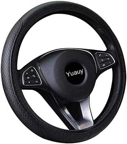 Yuauy Microfiber Leather Steering Wheel Covers Anti-Slip Universal Car Steering Wheel Cover (Black)