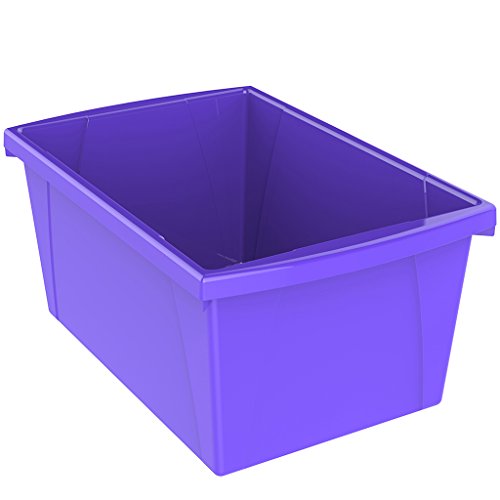 Image of Storex 5.5 Gallon Storage Bin - Plastic Classroom Organizer for Books and Supplies, Violet, 6-Pack (61486F06C)