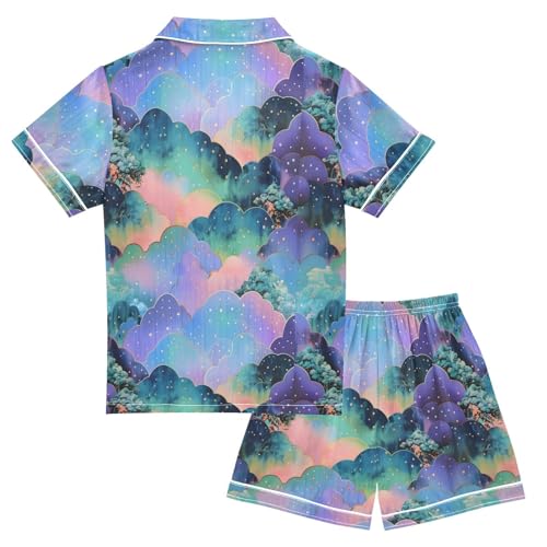 ALAZA Mountain Starry Satin Pajamas Set Short Sleeve Button Down Sleepwear Summer Pjs 2 Piece2
