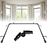 Bay Window Curtain Poles, Curved Curtain Pole for Windows 76 to 460 cm 2 Elbows Included, 25 mm Diameter Heavy-Duty Black Curtain Rod 3 Sided for Bedroom, Living Room Curtain Rods for Corner Windows