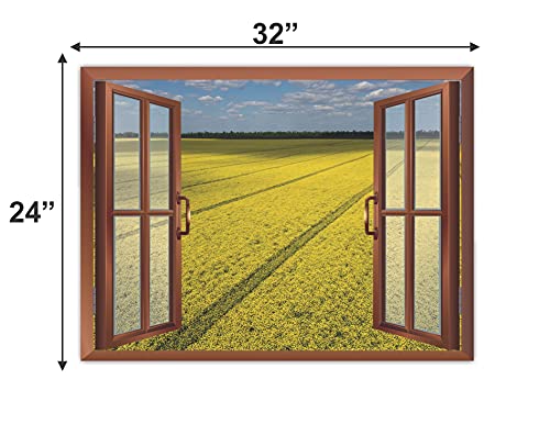Image of CVANU Lovely View of Yellow Meadows with Clear Blue Sky in a Sunny Day Removable Faux Window Wall Sticker /Decals for Living Room etc Cv 32