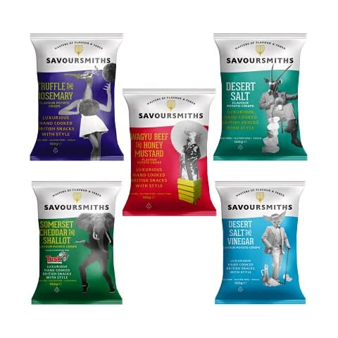 Savoursmiths Big 5 Flavours Luxury Crisps - 5 X 150G Bags [Truffle & Rosemary | Wagyu Beef & Honey Mustard | Desert Salt | Somerset Cheddar & Shallot | Desert Salt & Vinegar] Cover