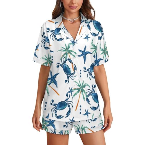 Image of Cute Crab Starfish Womens Pajamas Shorts Set Two-piece Pj Sets Short Sleeve, XX-Large, Style-33