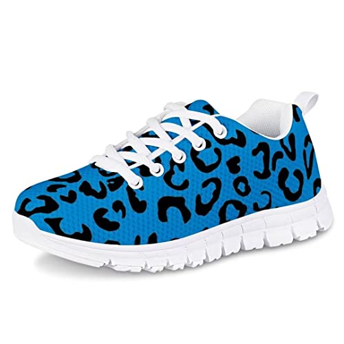 Dellukee Kids Shoes Leopard Blue Print Cute Comfortable Boys Girls Sneakers Lightweight Athletic Walking Running Tennis Shoes