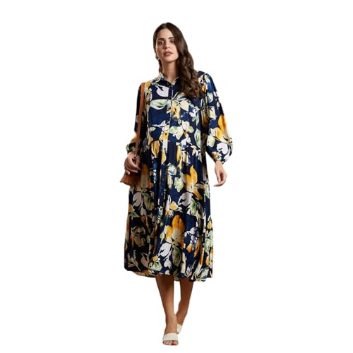Image of MomToBe Women's Rayon Maternity Dress /Western Dress with Zippers for Nursing Pre and Post Pregnancy (Navy Blue ; Large)
